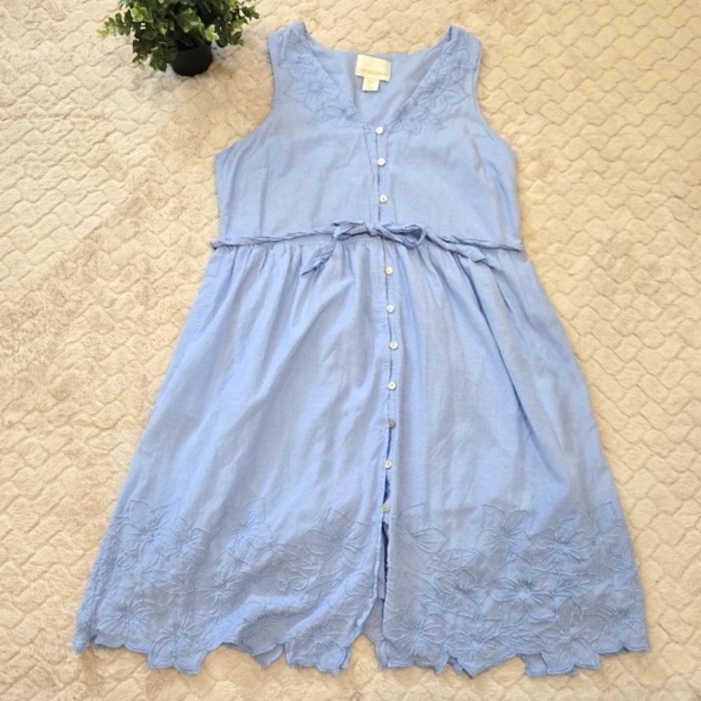 NWT Cynthia Rowley Light Blue Embroidered Sleeveless Button Up Dress